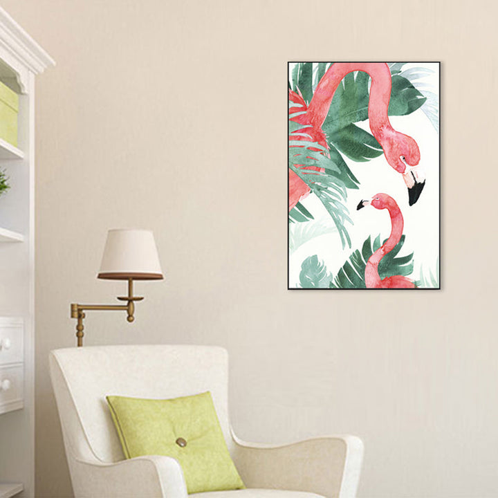 Lisslune | Tropical Style Flamingo Painting in Pastel Color Textured Canvas for Dining Room
