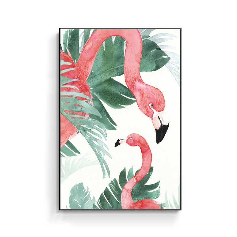 Lisslune | Tropical Style Flamingo Painting in Pastel Color Textured Canvas for Dining Room