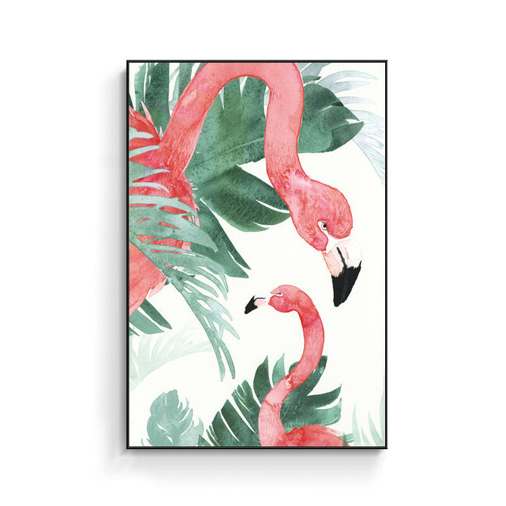 Lisslune | Tropical Style Flamingo Painting in Pastel Color Textured Canvas for Dining Room