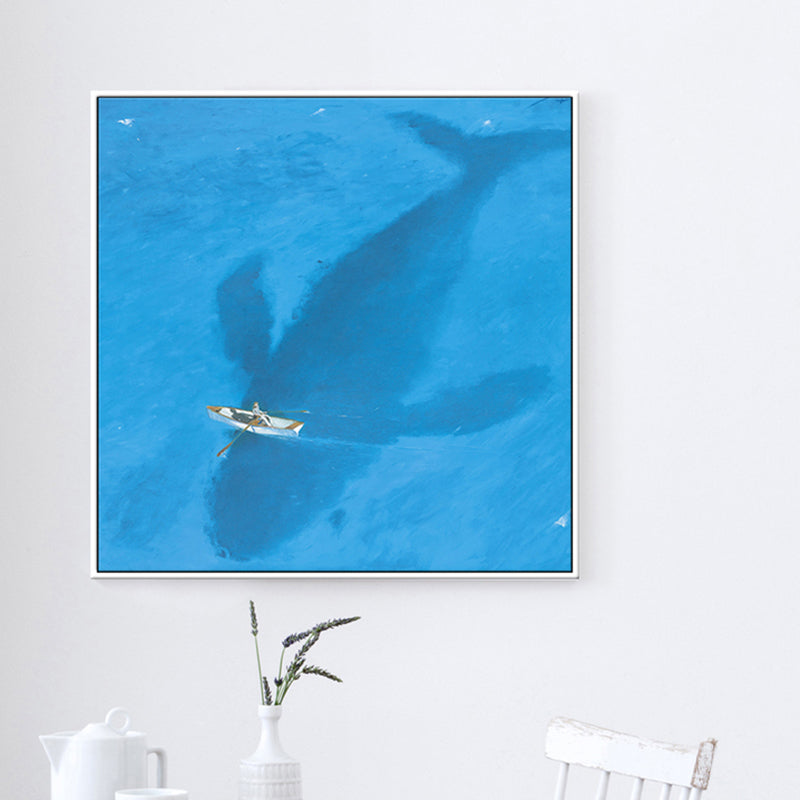 Lisslune | Blue Dolphin and Boat Canvas Textured Tropical Dining Room Wall Decor, Multiple Sizes