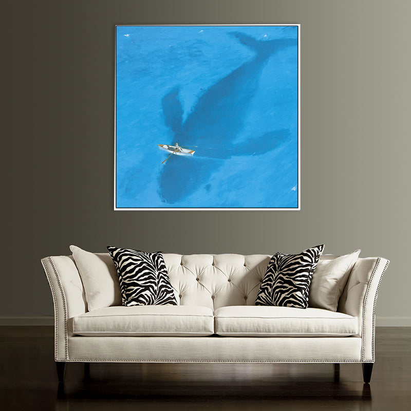 Lisslune | Blue Dolphin and Boat Canvas Textured Tropical Dining Room Wall Decor, Multiple Sizes