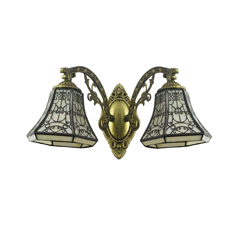 Lisslune | Beige Glass Bell Wall Lighting with Fence Design 2 Heads Rustic Lodge Wall Light