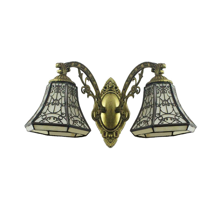 Lisslune | Beige Glass Bell Wall Lighting with Fence Design 2 Heads Rustic Lodge Wall Light