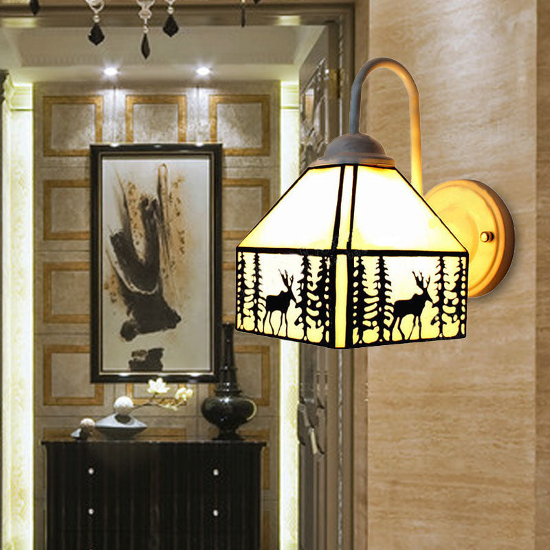 Lisslune | Lodge Style Deer Wall Mounted Light Beige Glass 1 Light Wall Sconces Lighting for Living Room