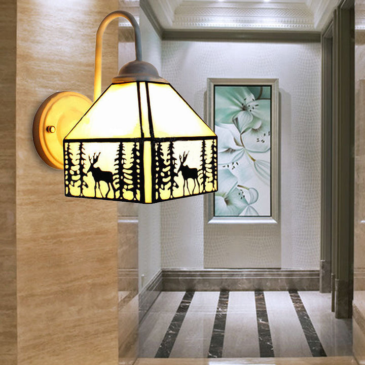 Lisslune | Lodge Style Deer Wall Mounted Light Beige Glass 1 Light Wall Sconces Lighting for Living Room
