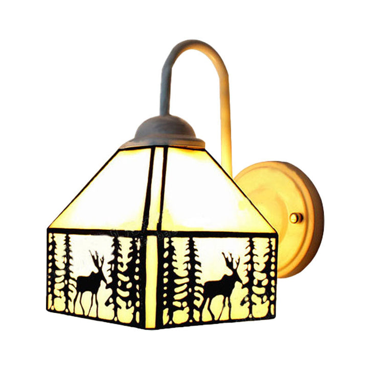 Lisslune | Lodge Style Deer Wall Mounted Light Beige Glass 1 Light Wall Sconces Lighting for Living Room
