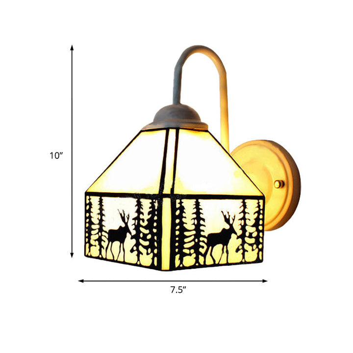 Lisslune | Lodge Style Deer Wall Mounted Light Beige Glass 1 Light Wall Sconces Lighting for Living Room