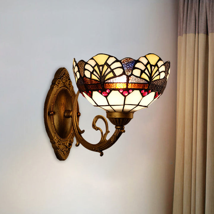 Lisslune | 1 Head Scalloped Dome Wall Lamp Tiffany Gold Cut Glass Wall Lamp with Mermaid/Swinging Arm