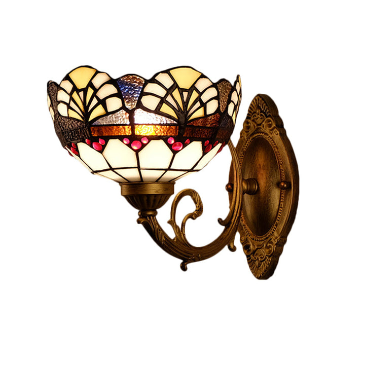 Lisslune | 1 Head Scalloped Dome Wall Lamp Tiffany Gold Cut Glass Wall Lamp with Mermaid/Swinging Arm