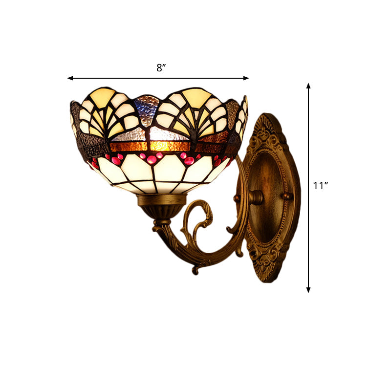 Lisslune | 1 Head Scalloped Dome Wall Lamp Tiffany Gold Cut Glass Wall Lamp with Mermaid/Swinging Arm