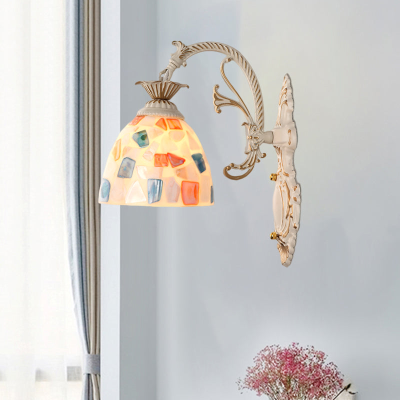 Lisslune | 1/2-Light Wall Sconce Baroque Dome Shell Mosaic Pattern Wall Lamp with Curved Arm in White