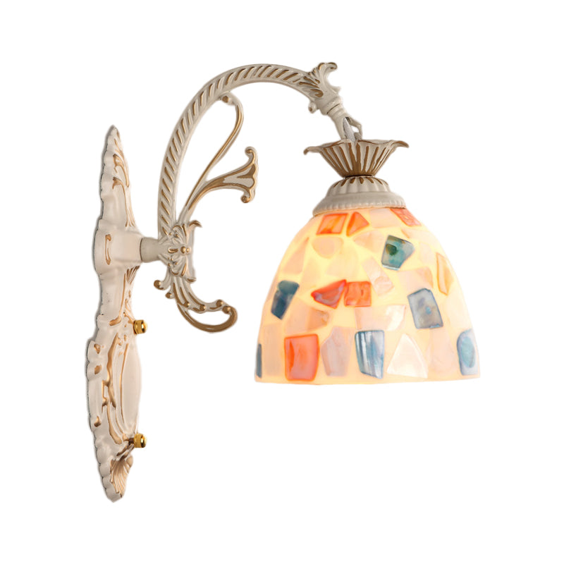 Lisslune | 1/2-Light Wall Sconce Baroque Dome Shell Mosaic Pattern Wall Lamp with Curved Arm in White