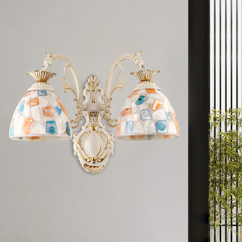 Lisslune | 1/2-Light Wall Sconce Baroque Dome Shell Mosaic Pattern Wall Lamp with Curved Arm in White
