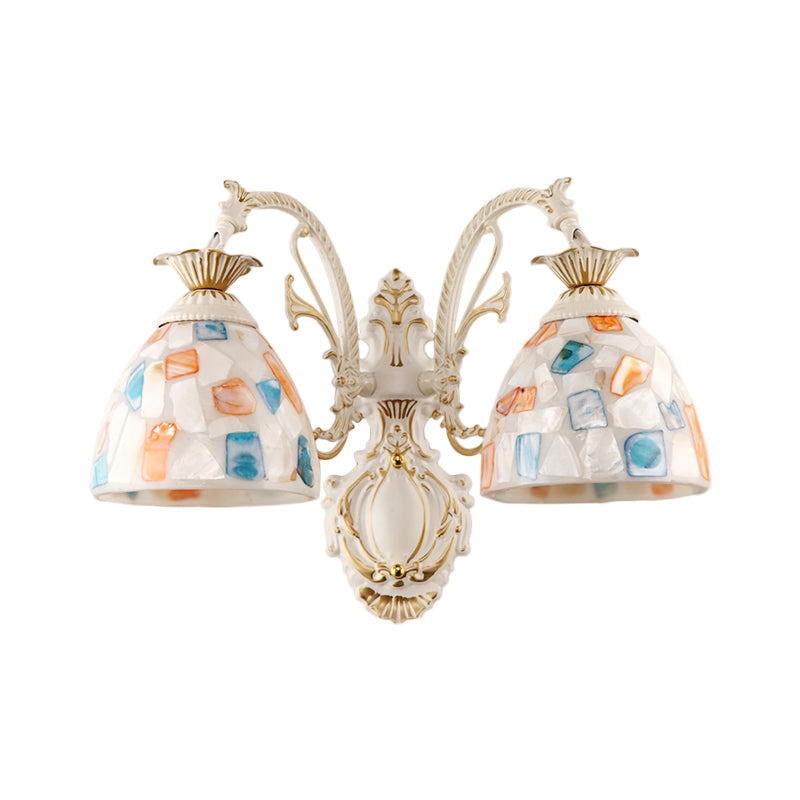 Lisslune | 1/2-Light Wall Sconce Baroque Dome Shell Mosaic Pattern Wall Lamp with Curved Arm in White