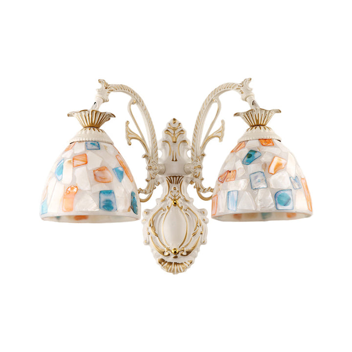 Lisslune | 1/2-Light Wall Sconce Baroque Dome Shell Mosaic Pattern Wall Lamp with Curved Arm in White