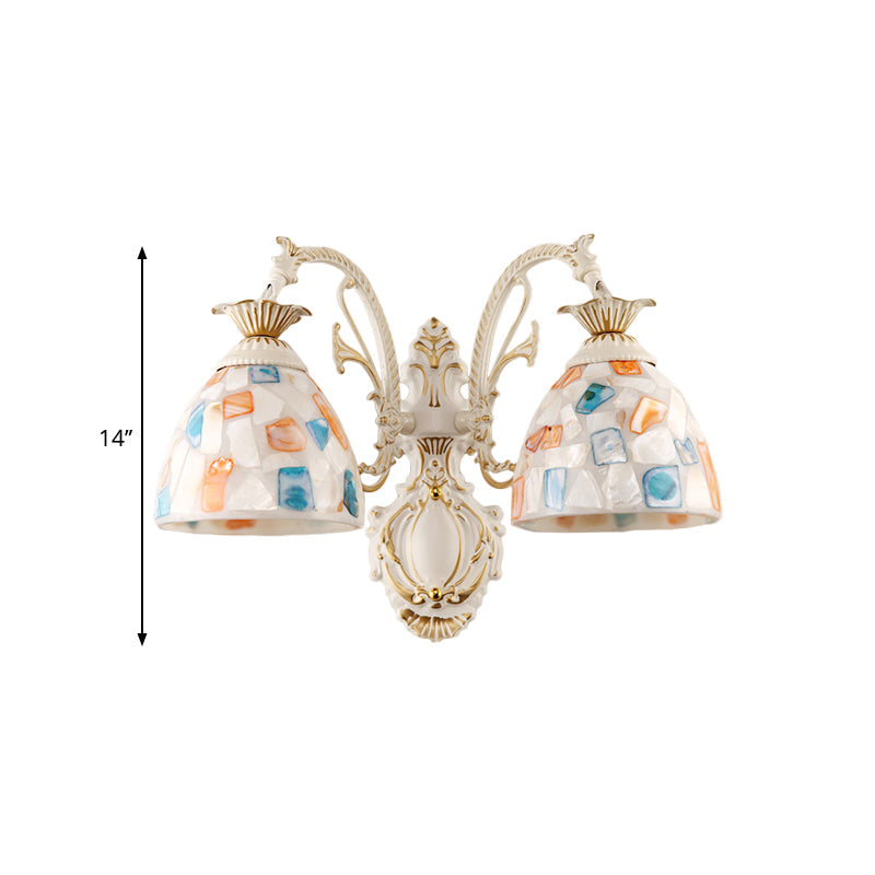 Lisslune | 1/2-Light Wall Sconce Baroque Dome Shell Mosaic Pattern Wall Lamp with Curved Arm in White