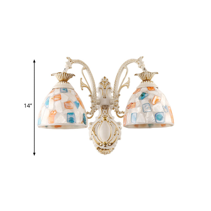 Lisslune | 1/2-Light Wall Sconce Baroque Dome Shell Mosaic Pattern Wall Lamp with Curved Arm in White
