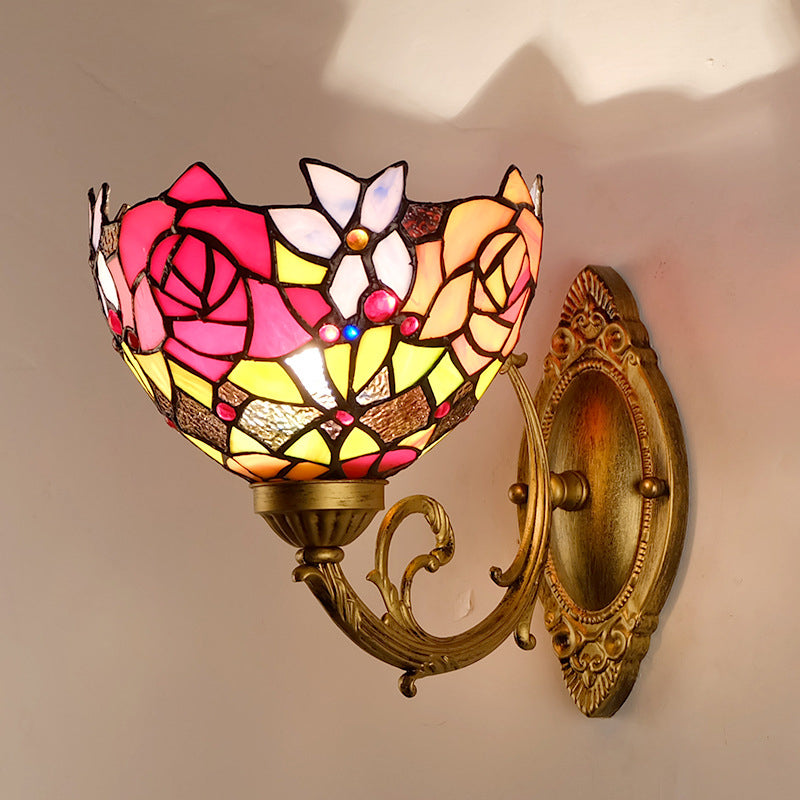 Lisslune | Gold 1 Head Wall Lighting Ideas Victorian Engraved Glass Bowl Shade Wall Mount Lighting Fixture with Petal Pattern