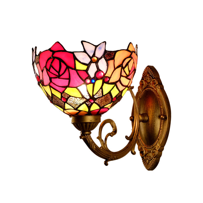 Lisslune | Gold 1 Head Wall Lighting Ideas Victorian Engraved Glass Bowl Shade Wall Mount Lighting Fixture with Petal Pattern
