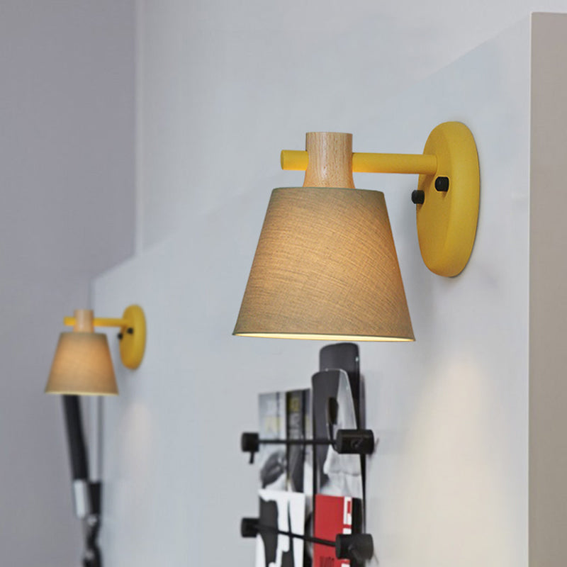 Skørter | Drum Fabric Wall Lamp Country Style 1 Bulb Yellow/Blue/Green Wall Lighting Ideas with Wooden Top