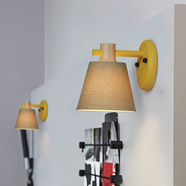 Skørter | Drum Fabric Wall Lamp Country Style 1 Bulb Yellow/Blue/Green Wall Lighting Ideas with Wooden Top