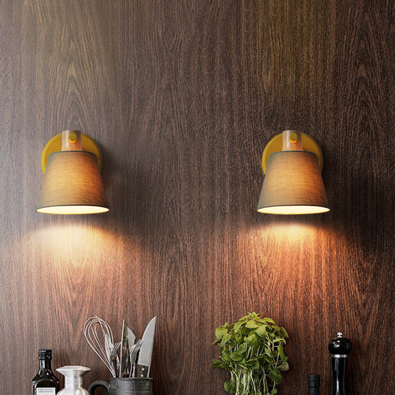 Skørter | Drum Fabric Wall Lamp Country Style 1 Bulb Yellow/Blue/Green Wall Lighting Ideas with Wooden Top