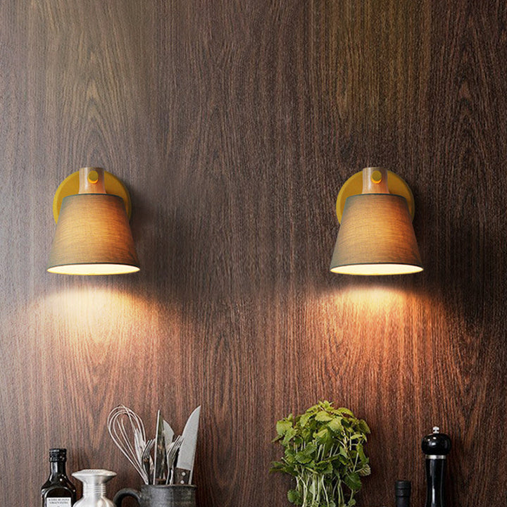 Skørter | Drum Fabric Wall Lamp Country Style 1 Bulb Yellow/Blue/Green Wall Lighting Ideas with Wooden Top