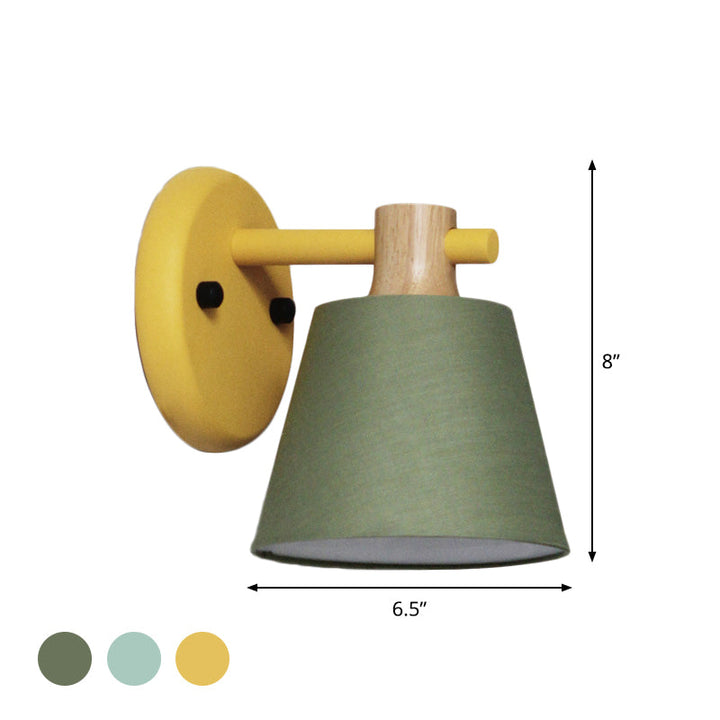 Skørter | Drum Fabric Wall Lamp Country Style 1 Bulb Yellow/Blue/Green Wall Lighting Ideas with Wooden Top