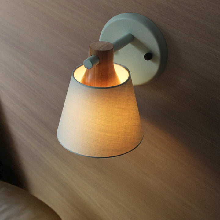 Skørter | Drum Fabric Wall Lamp Country Style 1 Bulb Yellow/Blue/Green Wall Lighting Ideas with Wooden Top