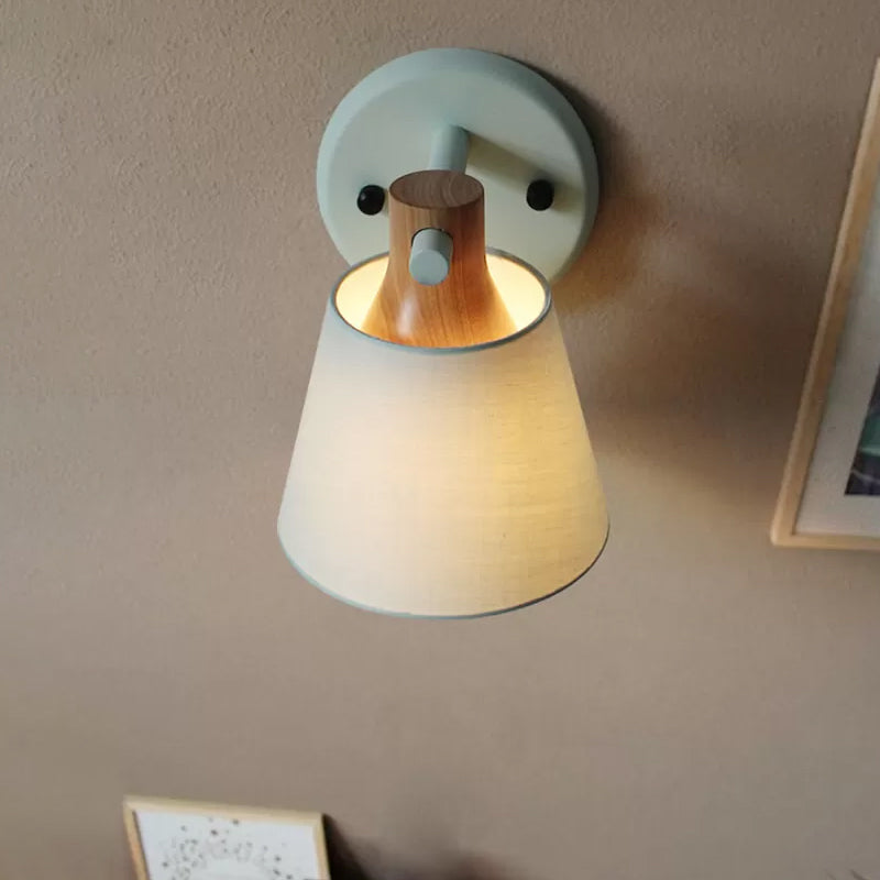Skørter | Drum Fabric Wall Lamp Country Style 1 Bulb Yellow/Blue/Green Wall Lighting Ideas with Wooden Top