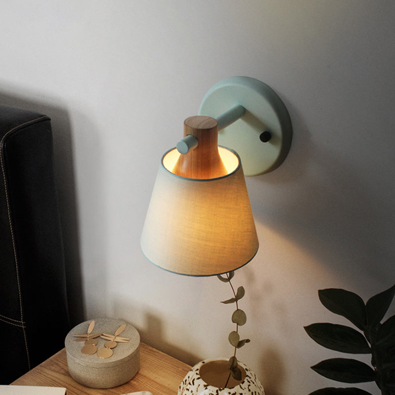 Skørter | Drum Fabric Wall Lamp Country Style 1 Bulb Yellow/Blue/Green Wall Lighting Ideas with Wooden Top