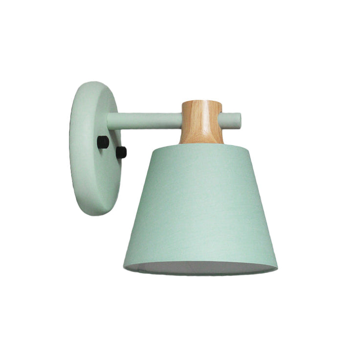 Skørter | Drum Fabric Wall Lamp Country Style 1 Bulb Yellow/Blue/Green Wall Lighting Ideas with Wooden Top