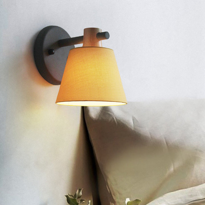 Skørter | Drum Fabric Wall Lamp Country Style 1 Bulb Yellow/Blue/Green Wall Lighting Ideas with Wooden Top