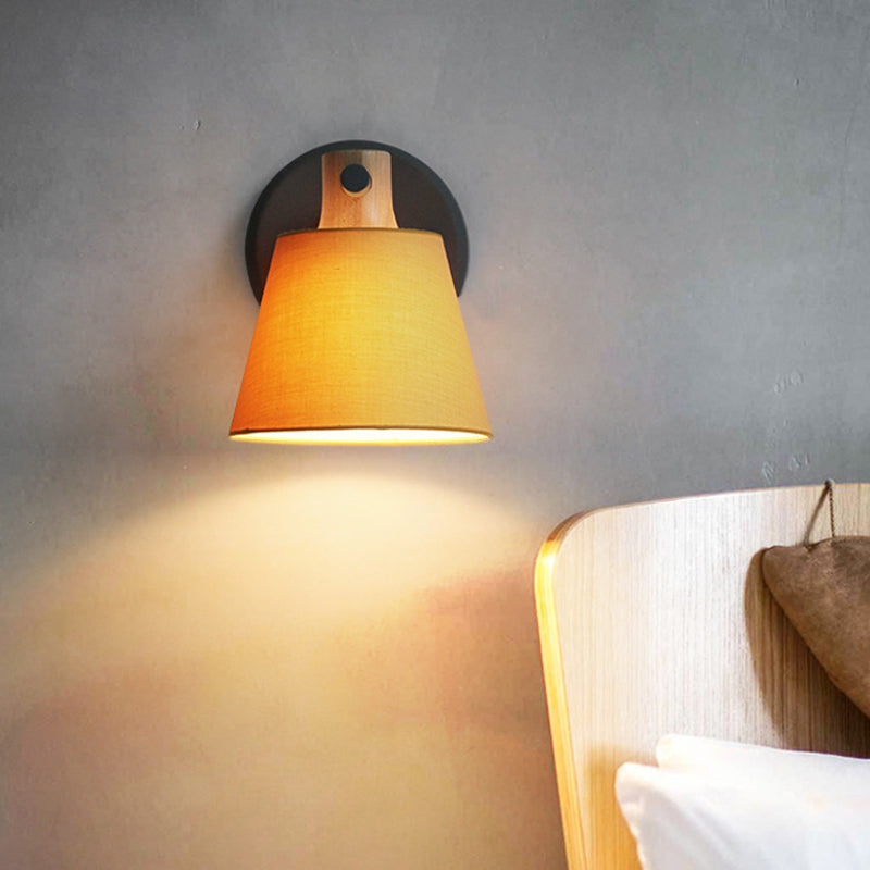 Skørter | Drum Fabric Wall Lamp Country Style 1 Bulb Yellow/Blue/Green Wall Lighting Ideas with Wooden Top