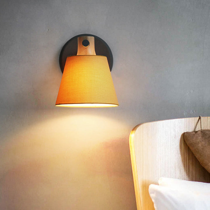 Skørter | Drum Fabric Wall Lamp Country Style 1 Bulb Yellow/Blue/Green Wall Lighting Ideas with Wooden Top