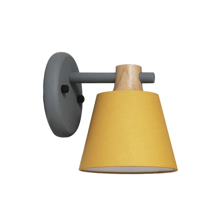 Skørter | Drum Fabric Wall Lamp Country Style 1 Bulb Yellow/Blue/Green Wall Lighting Ideas with Wooden Top