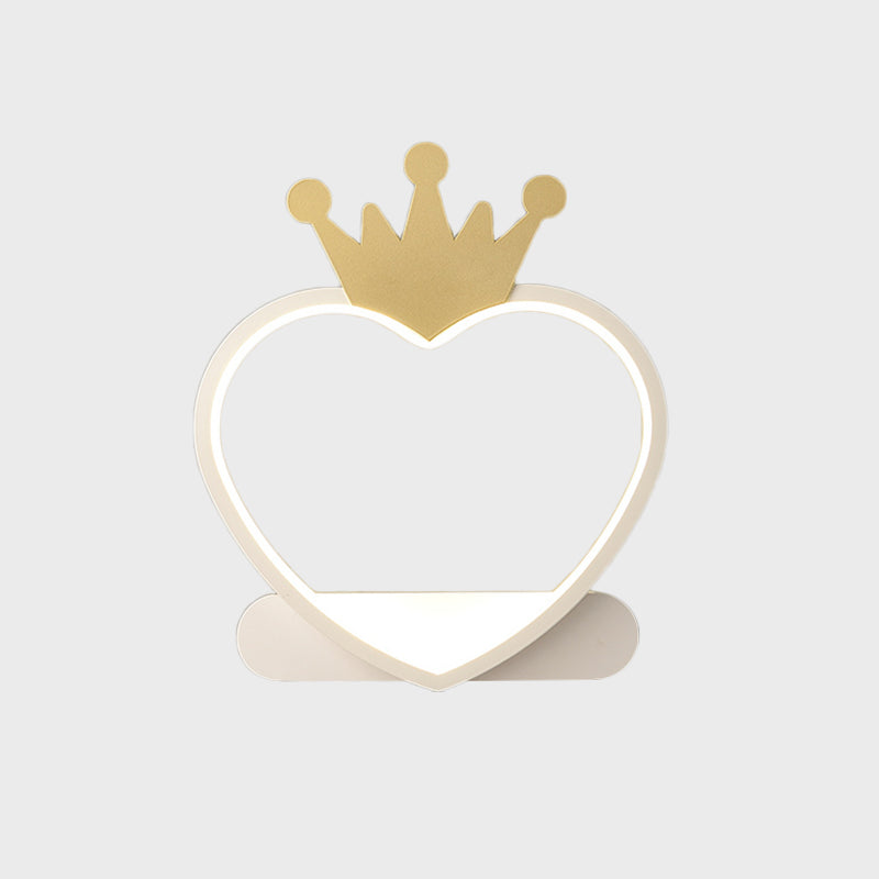 Skørter | Cartoon Heart Wall sconces Lighting Acrylic LED Children's Room Wall Mount Lamp with Gold/Pink Crown Design