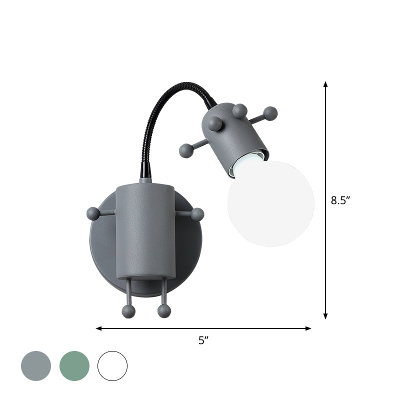 Skørter | Robot Wall Mount Lighting Nordic Style Metal 1 Head Gray/White/Green Wall Lamp Socket with Swivel Arm