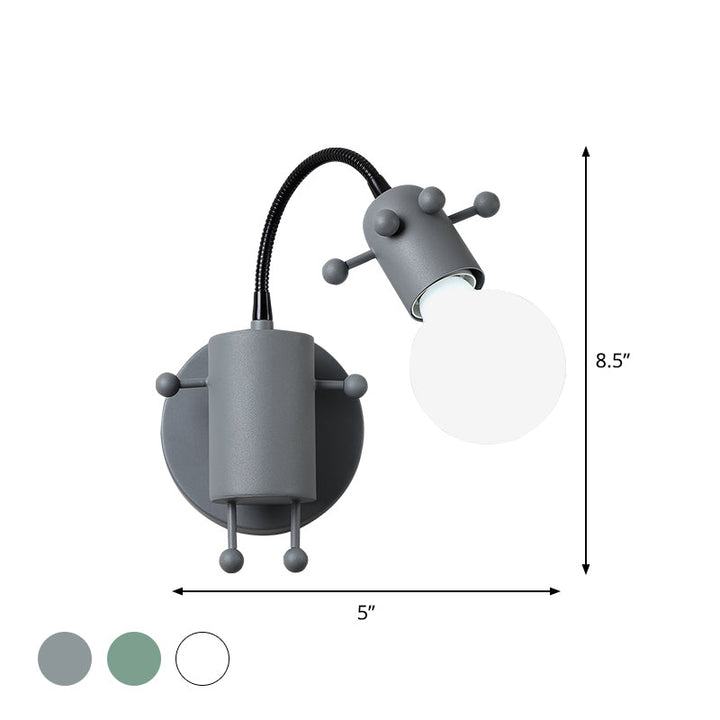 Skørter | Robot Wall Mount Lighting Nordic Style Metal 1 Head Gray/White/Green Wall Lamp Socket with Swivel Arm