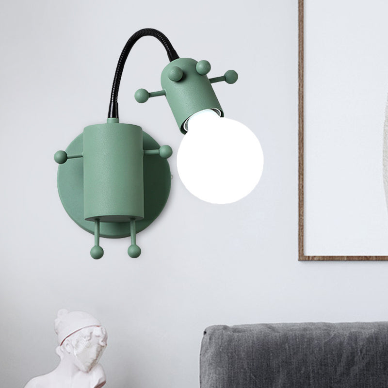 Skørter | Robot Wall Mount Lighting Nordic Style Metal 1 Head Gray/White/Green Wall Lamp Socket with Swivel Arm