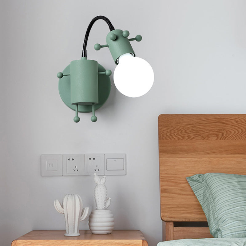 Skørter | Robot Wall Mount Lighting Nordic Style Metal 1 Head Gray/White/Green Wall Lamp Socket with Swivel Arm