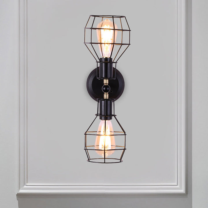 Lisslune | 2 Heads Metal Wall Lighting Fixture Industrial Black Torpedo Cage Study Wall Mount Light