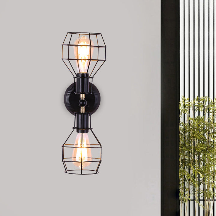 Lisslune | 2 Heads Metal Wall Lighting Fixture Industrial Black Torpedo Cage Study Wall Mount Light