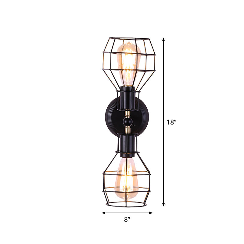 Lisslune | 2 Heads Metal Wall Lighting Fixture Industrial Black Torpedo Cage Study Wall Mount Light