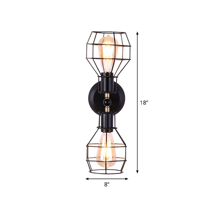 Lisslune | 2 Heads Metal Wall Lighting Fixture Industrial Black Torpedo Cage Study Wall Mount Light