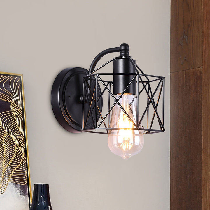 Lisslune | Black Single-Head Wall-Mounted Lighting Antique Metal Hexagon Frame Reading Wall Light for the Living Room