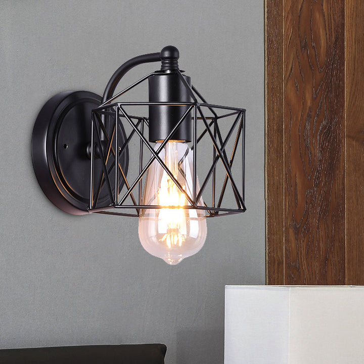 Lisslune | Black Single-Head Wall-Mounted Lighting Antique Metal Hexagon Frame Reading Wall Light for the Living Room