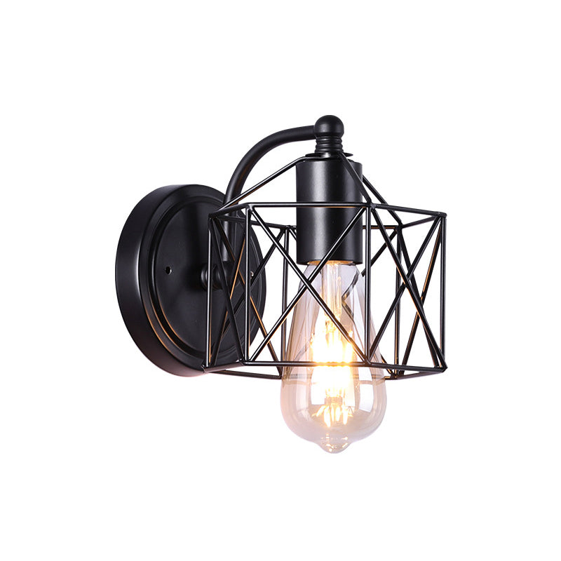 Lisslune | Black Single-Head Wall-Mounted Lighting Antique Metal Hexagon Frame Reading Wall Light for the Living Room