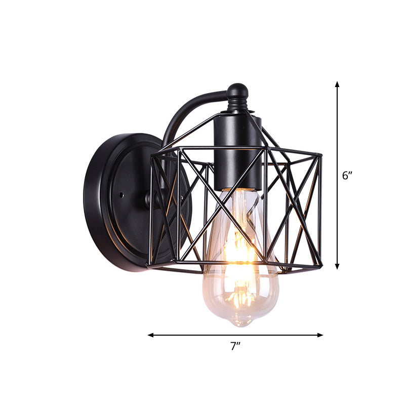 Lisslune | Black Single-Head Wall-Mounted Lighting Antique Metal Hexagon Frame Reading Wall Light for the Living Room