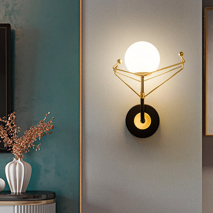 Lisslune | Cream Glass Orb Wall Lighting Fixture Contemporary 1 Light Wall Lamp in Gold with Metal Frame